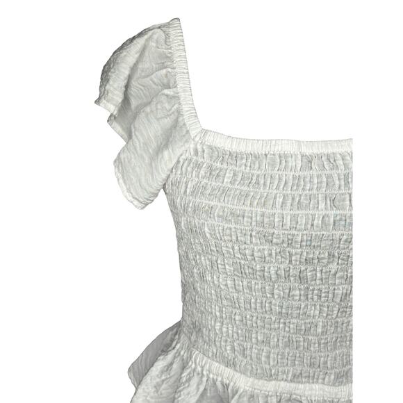 Open Edit Smocked Peplum Top In Ivory Size M Flutter Sleeves Viscose Coquette - Picture 4 of 8